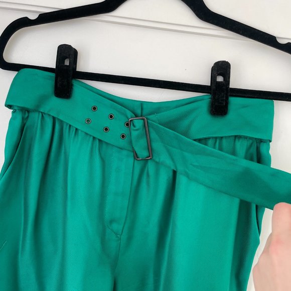 M By Missoni Dress Pants Green Silk Built-in D-Belt Straight Cut Trousers - Picture 8 of 13